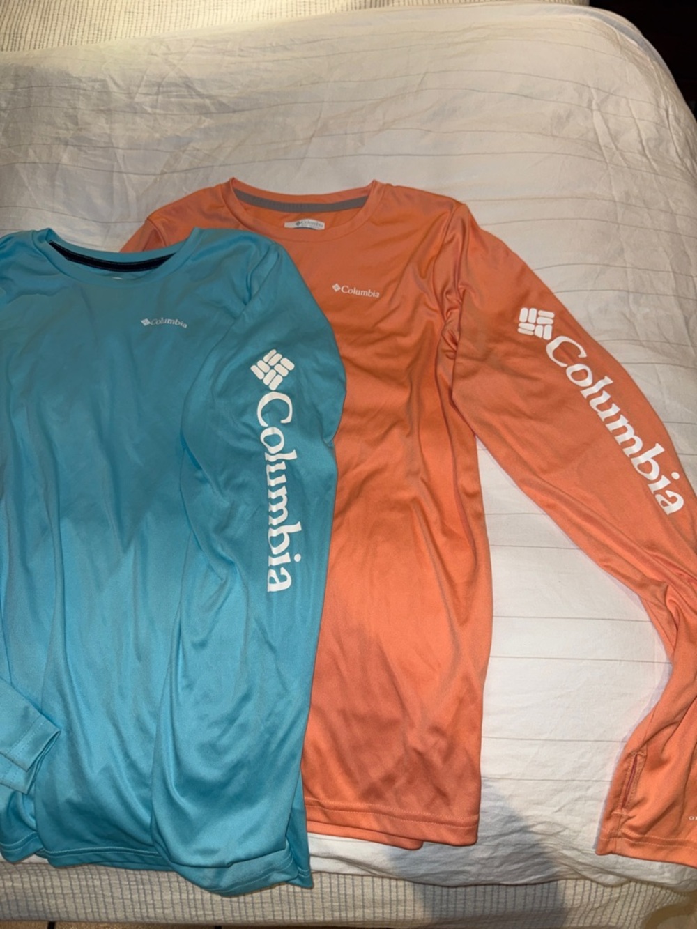 Columbia Long-Sleeve Performance Shirts - Teal & Coral Orange